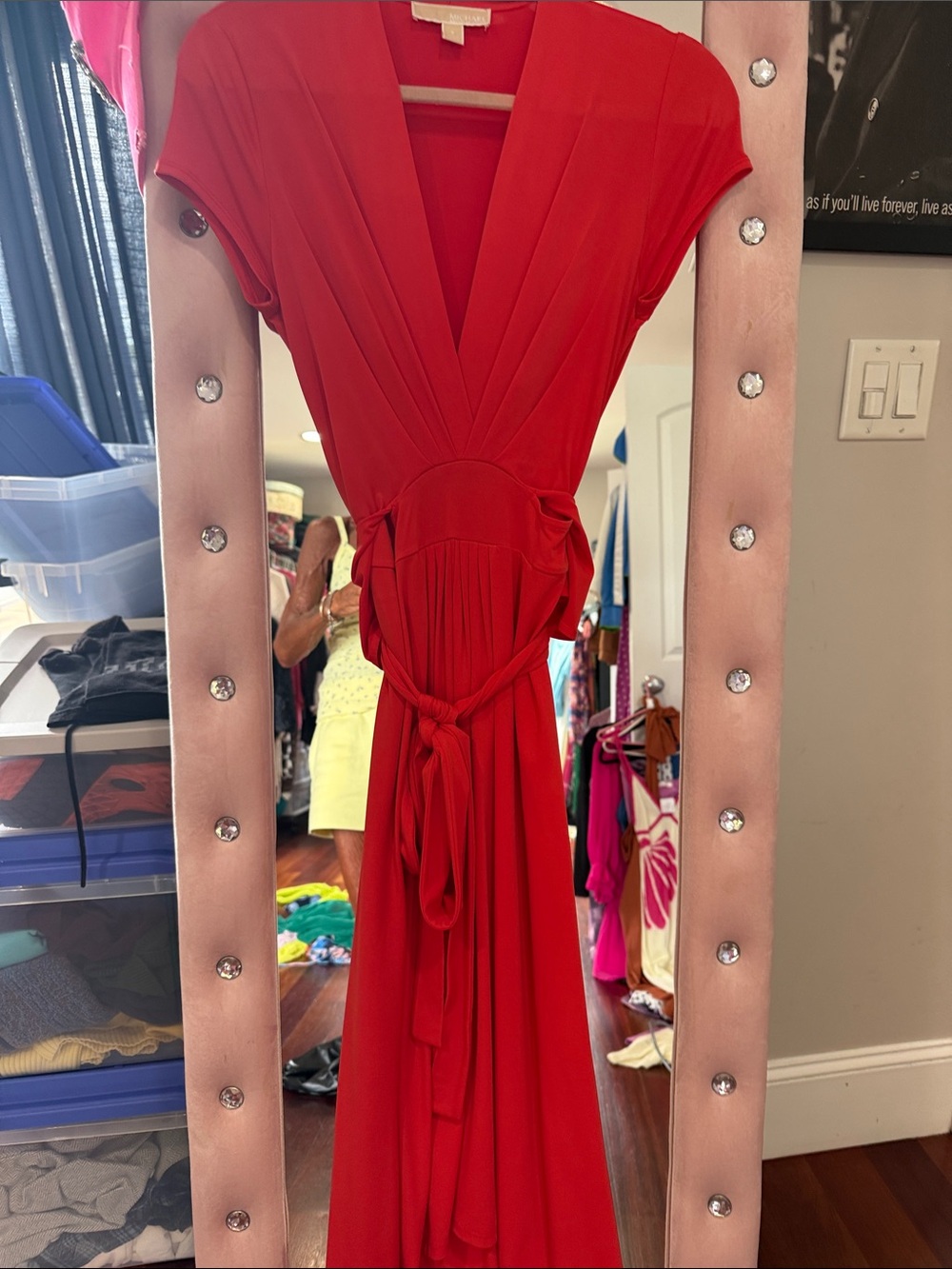 Michael Kors Red V‑Neck Wrap Maxi Dress